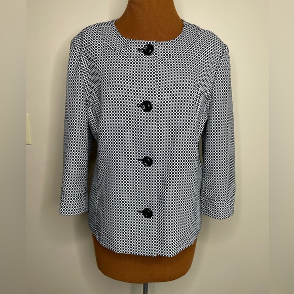 Covington Black and White Geometric Pattern Crew Neck Blazer Jacket Size XL - Picture 1 of 7